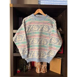 Vintage 1980’s Rose Classic Pastel Cloud Chunky Knit Sweater Women’s